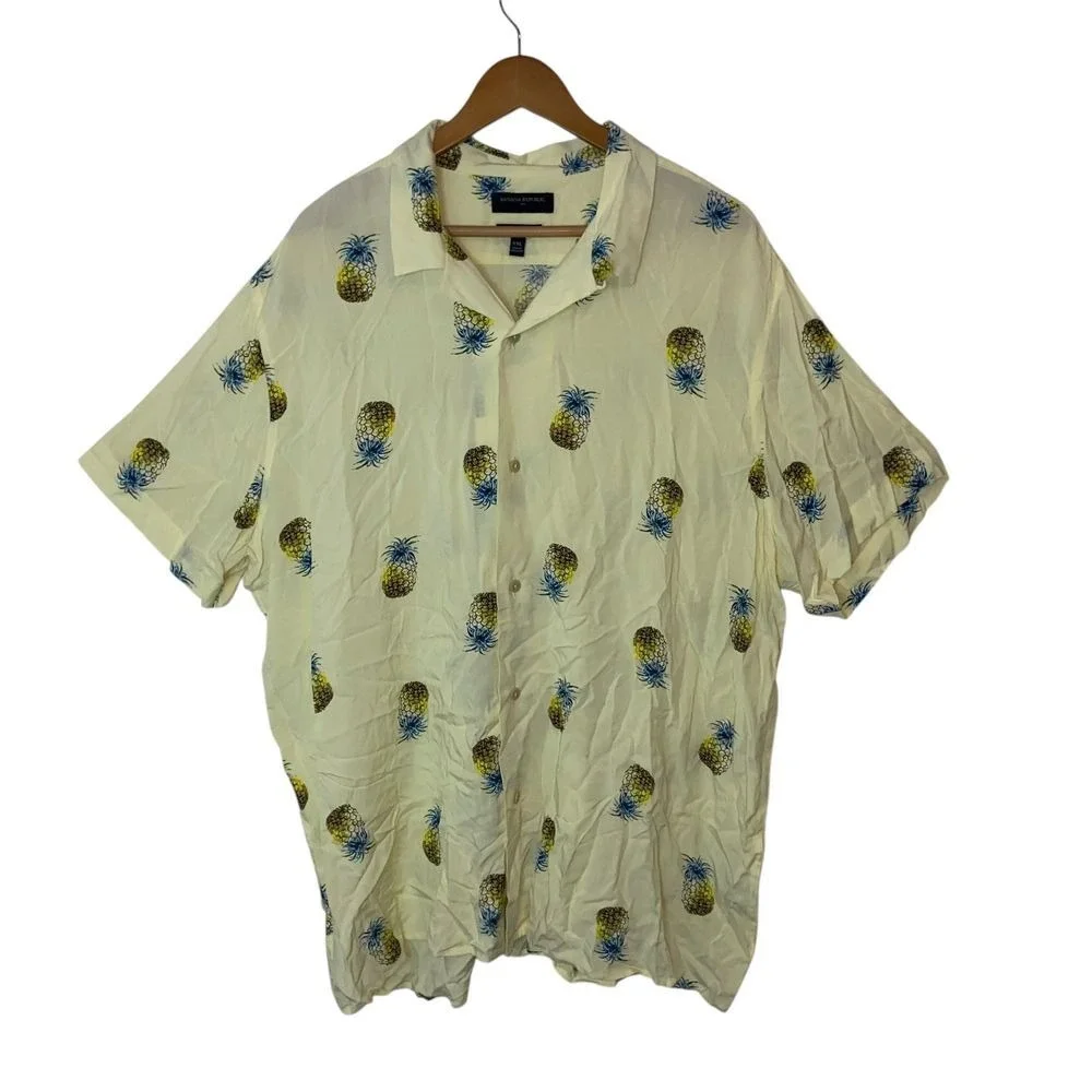 Banana Republic Mens XXL Pineapple Print Hawaiian Camp Shirt Resort Vacation‎